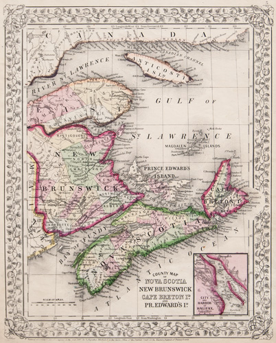 County Map of Nova Scotia, New Brunswick, Cape Breton Island and Prince Edward Island 1862